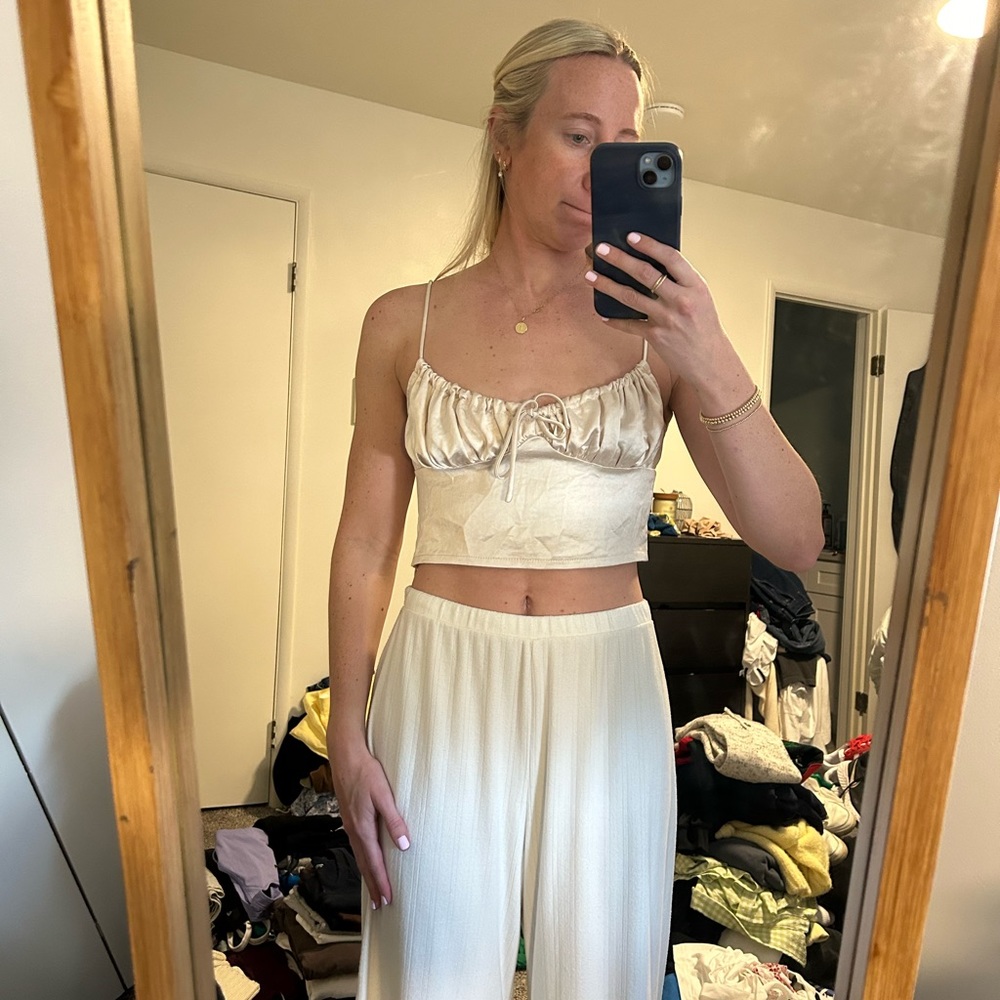 Princess Polly champagne satin crop top